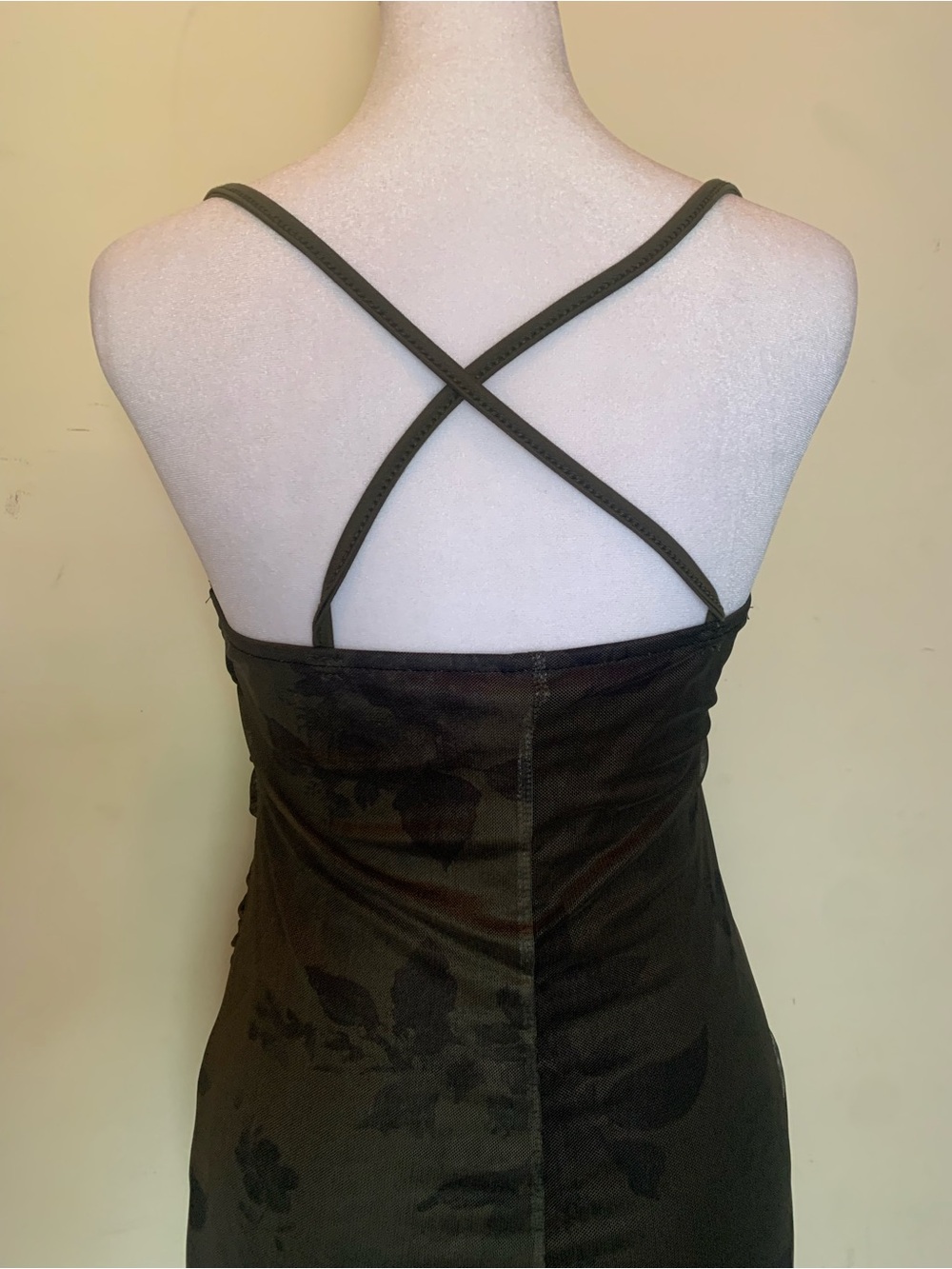 ROMWE Black Floral Mesh Cowl Neck Criss Cross Back Midi Dress Size S 90s Y2K - Picture 6 of 8